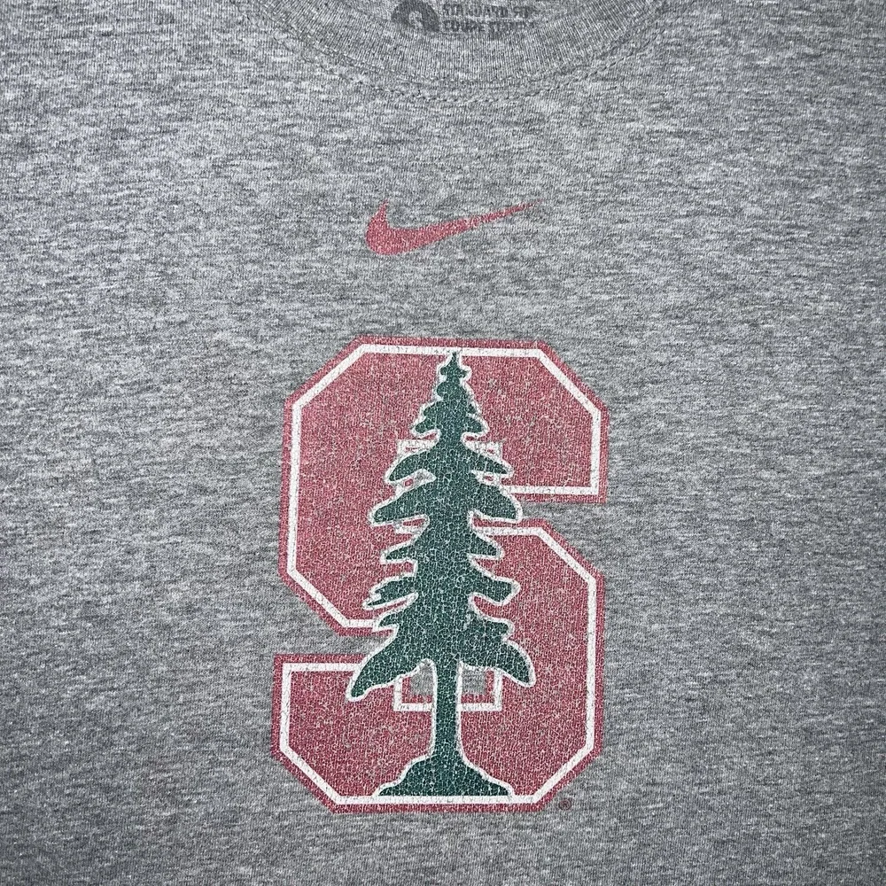 VTG Nike Stanford Cardinal‎ T Shirt Sz S Heather Gray Center Swoosh Distress Tee